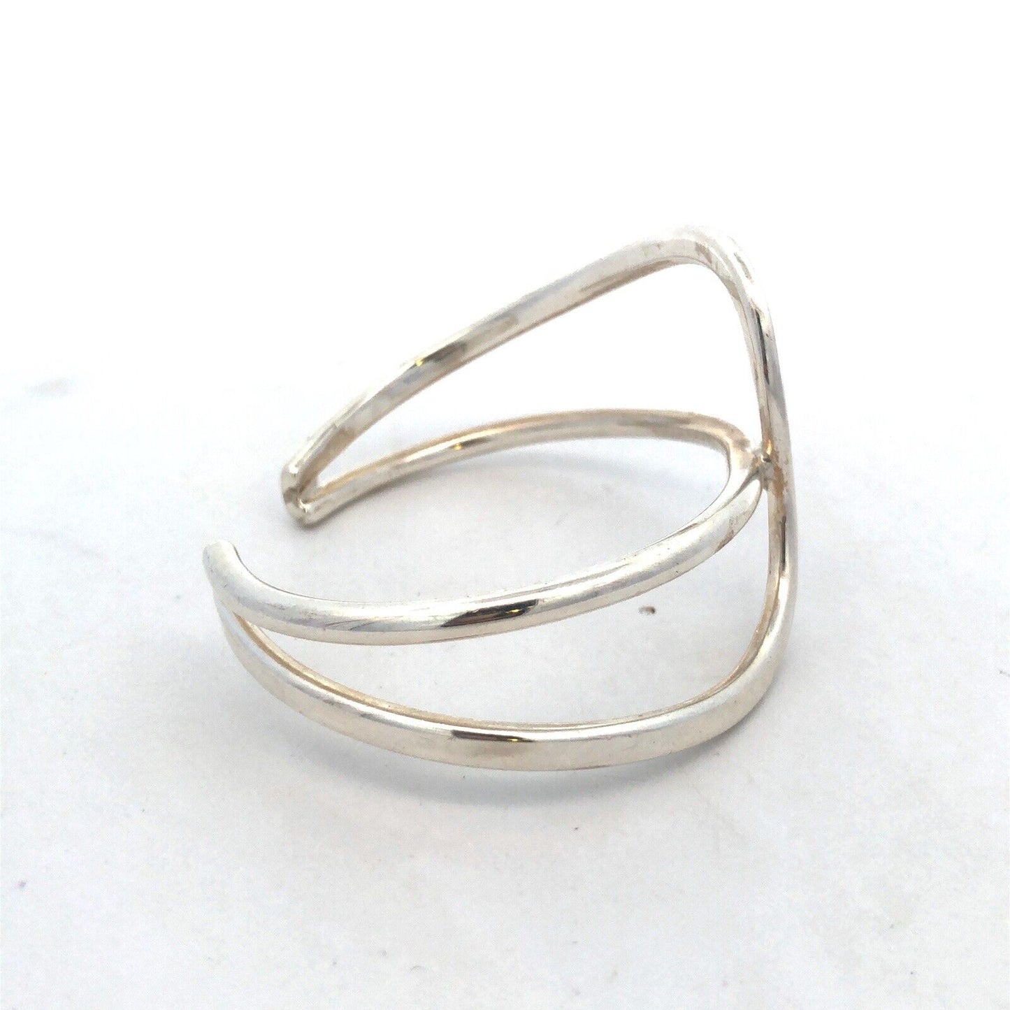925 Sterling Silver Modernist Abstract Double Wave Open Cuff Bracelet