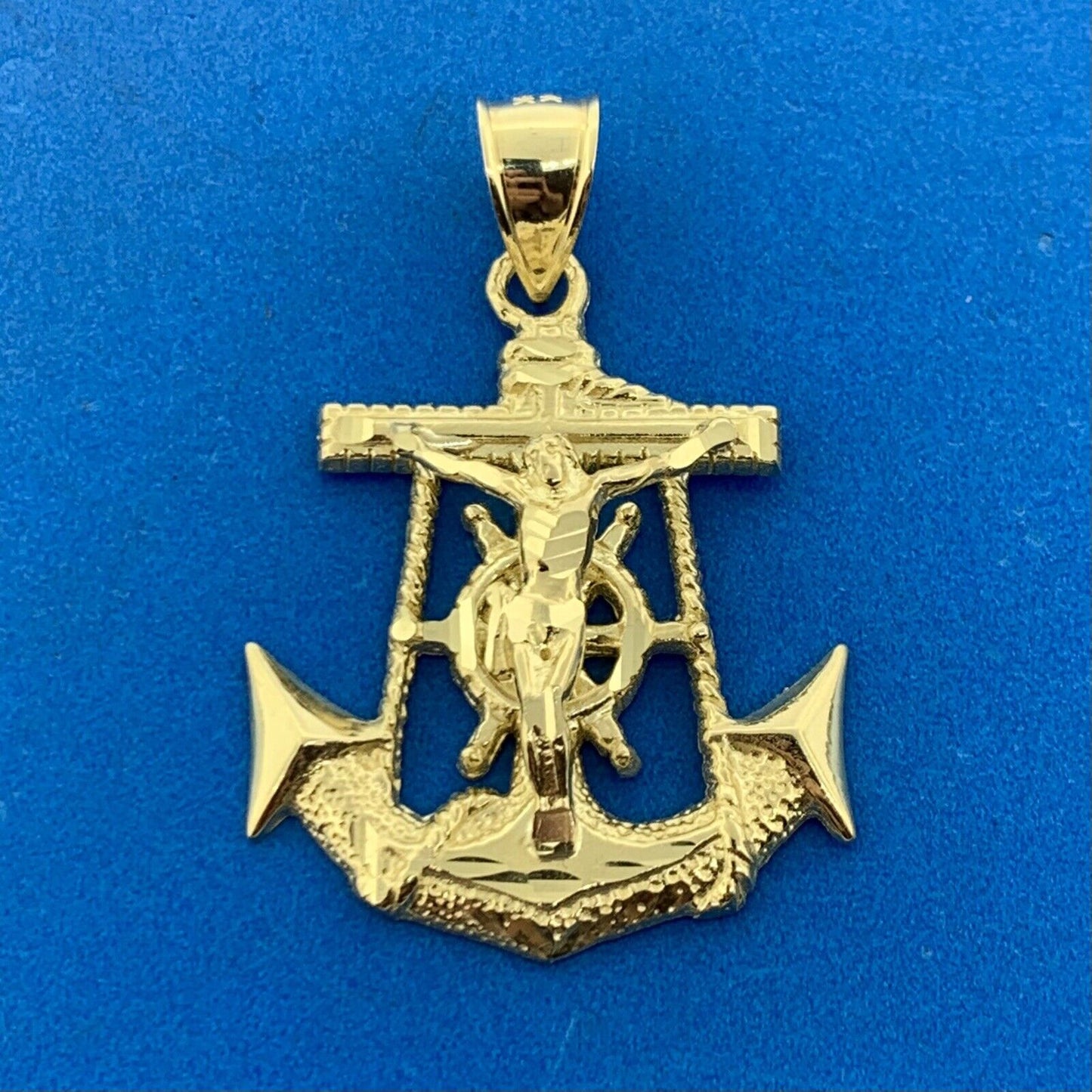 Designer 10K Yellow Gold Sailor's Cross Religious Sea Navy Statement Pendant