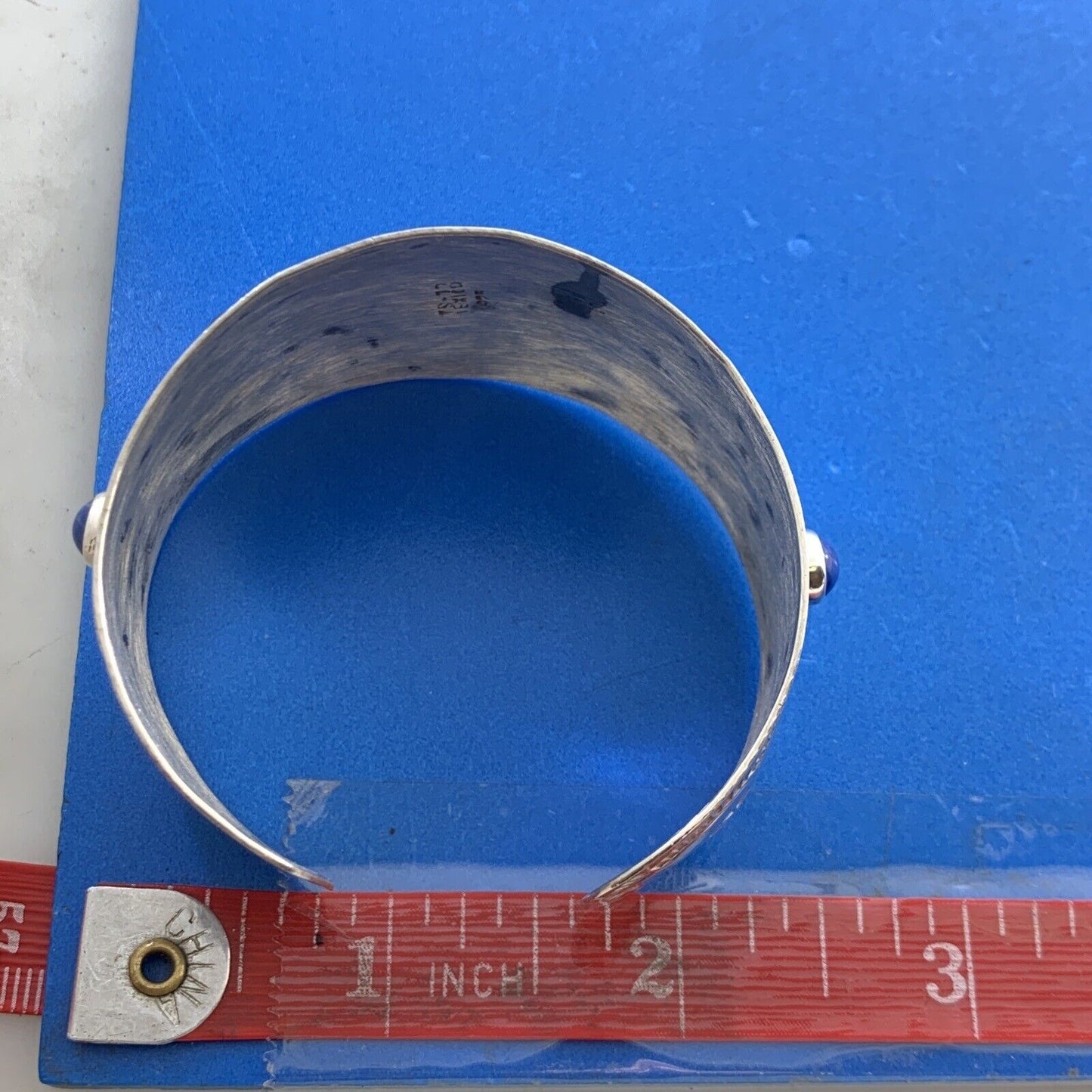 Taxco Mexico Sterling Silver Lapis Lazuli Storyteller Open Cuff Bangle Bracelet