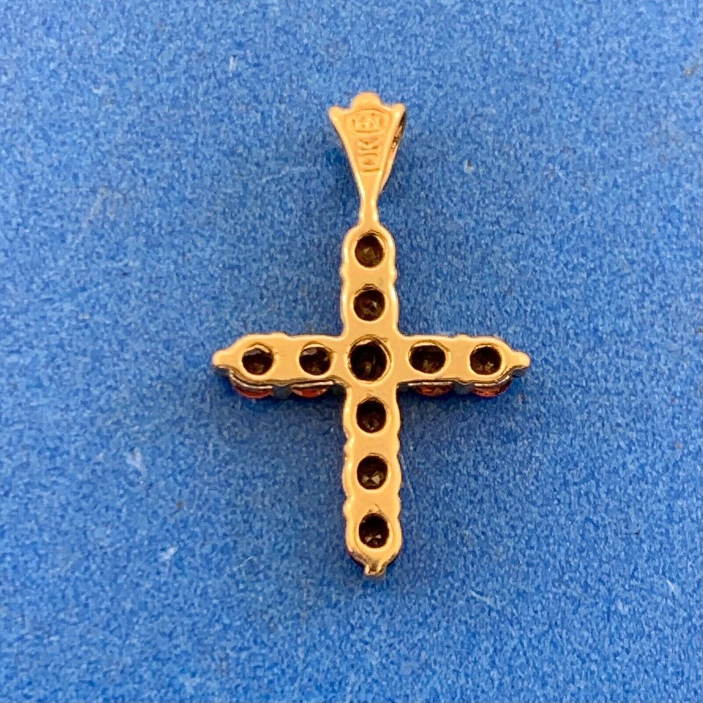 Designer HN 10K Yellow Gold Round Red Garnet Petite Cross Pendant