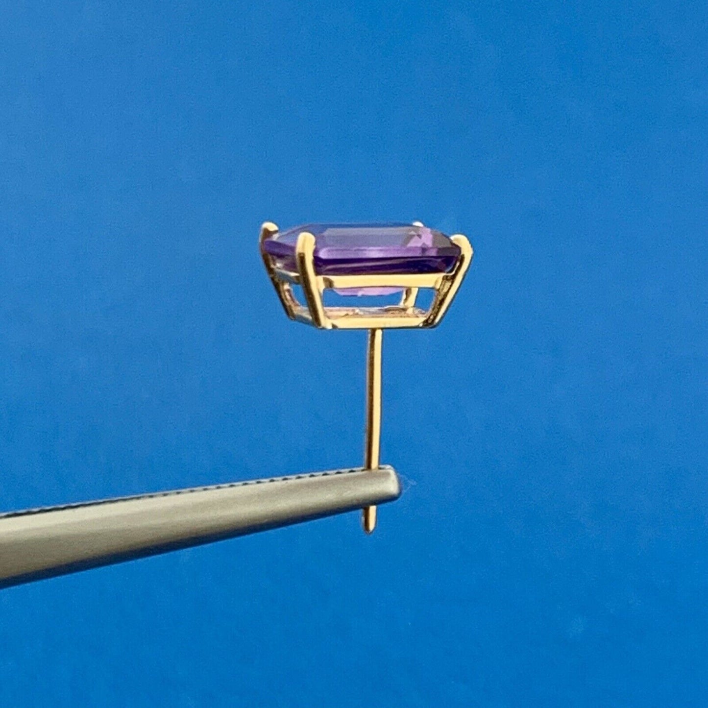 CID 14K Yellow Gold Amethyst Rectangle February Statement Stud Earrings