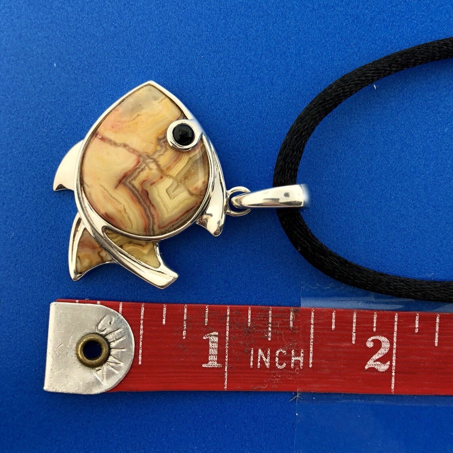 Whitney Kelly Sterling Silver 925 Agate Onyx Fish Silk Cord Enhancer Necklace