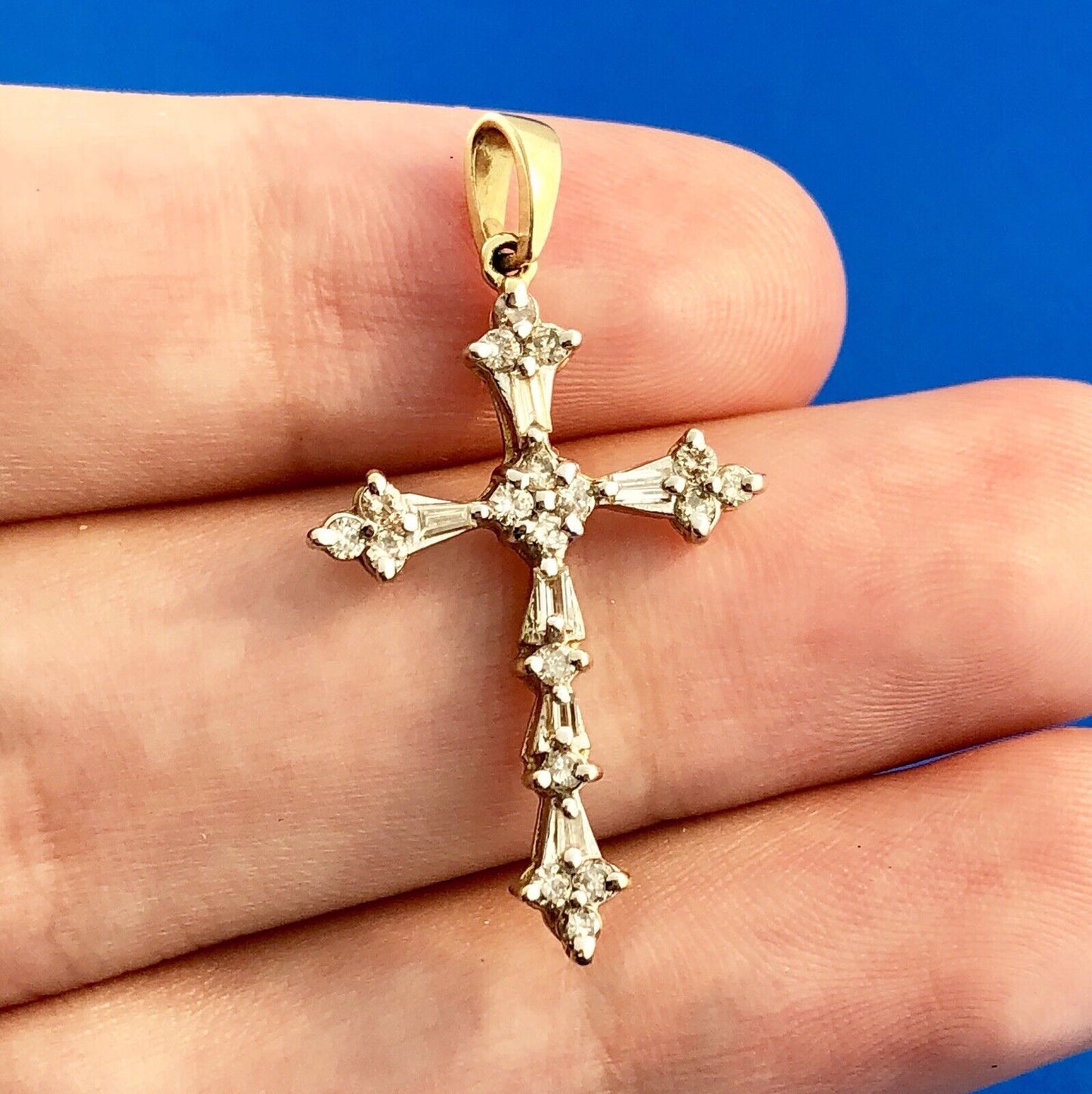 14K Yellow Gold Diamond Cluster Religious Easter Communion Cross Pendant