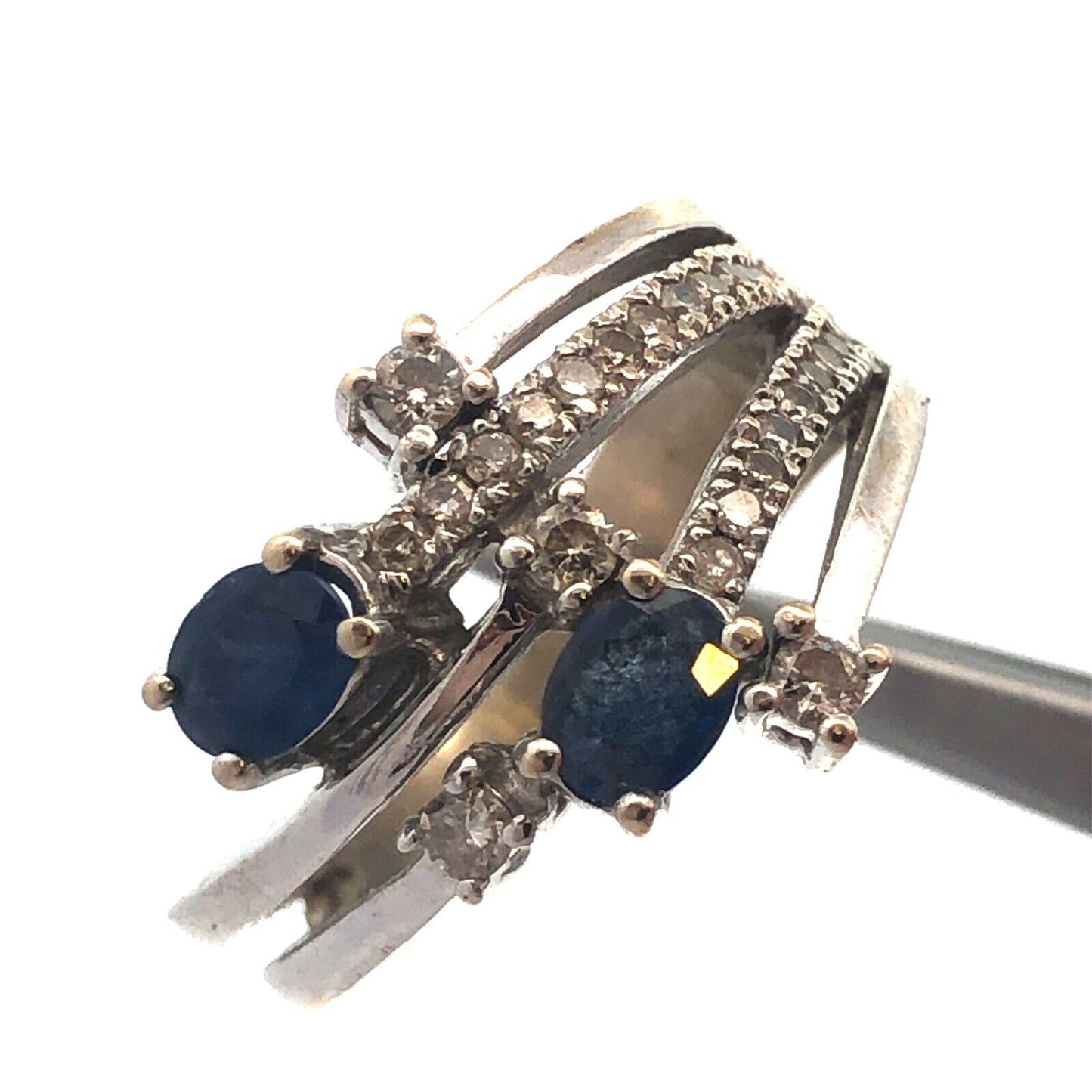 One-of-a-kind 14k White Gold Diamond and Sapphire Statement Ring
