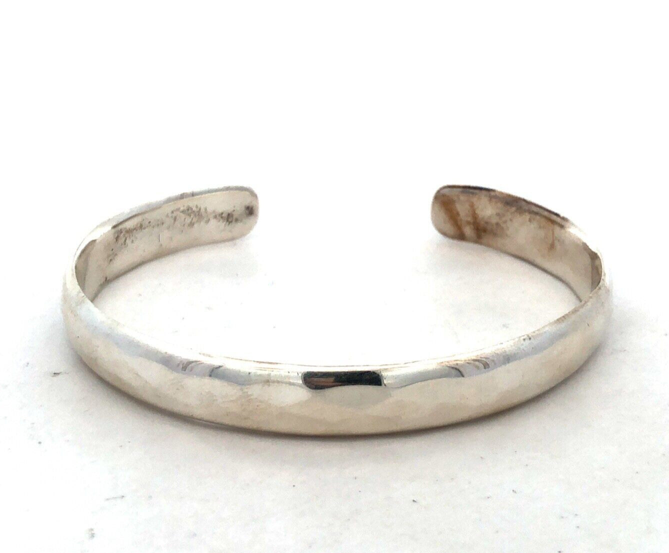 Estate 925 Sterling Silver Hammered Oval Open Cuff Bracelet