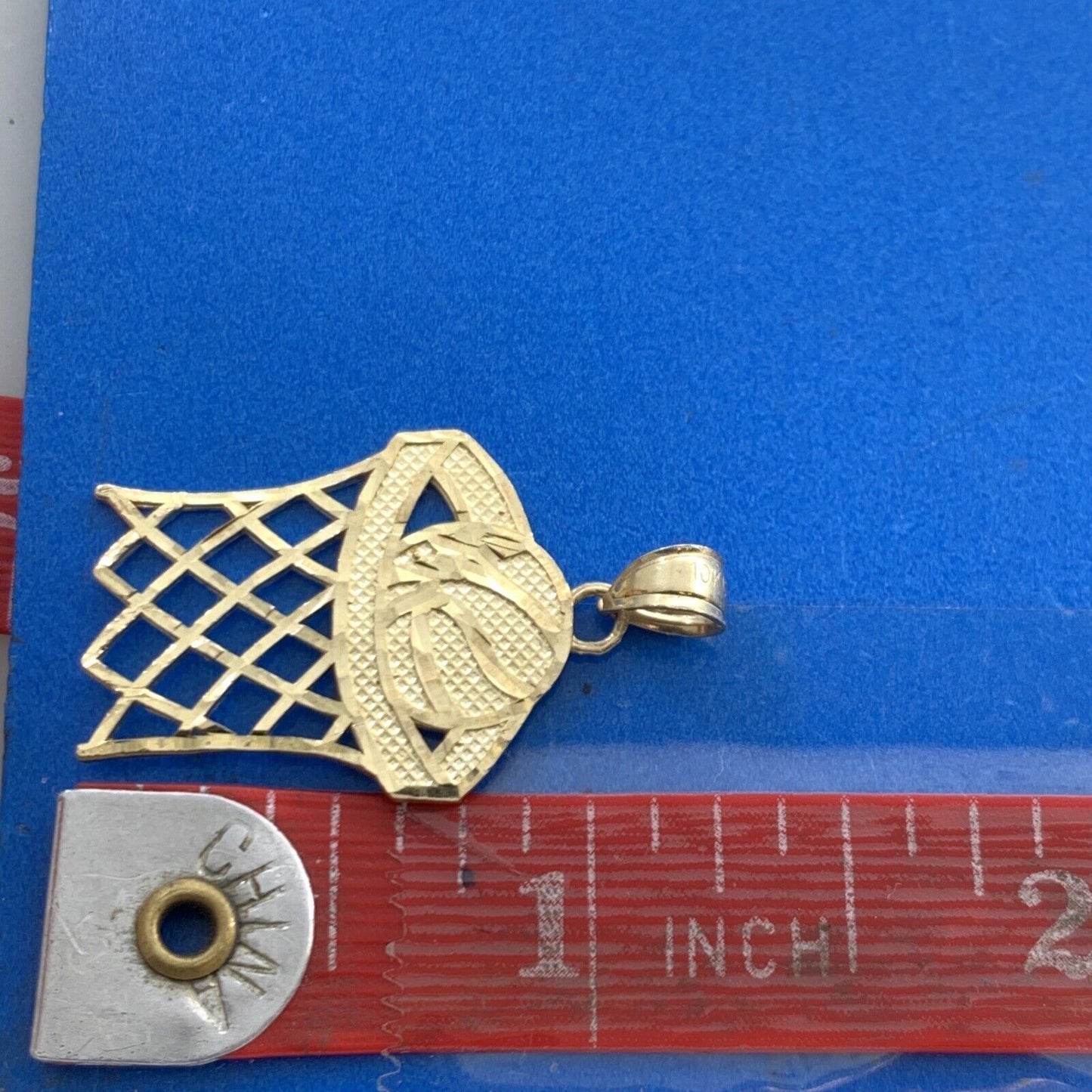 Designer GS 10K Yellow Gold Basketball & Net Hoops Pendant