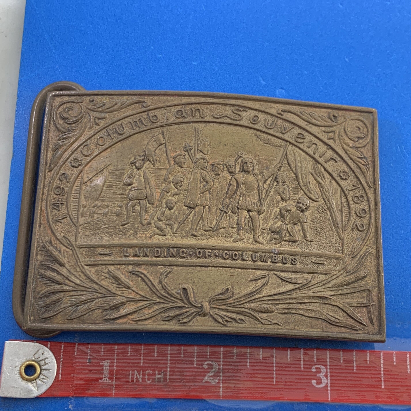 1892 Columbian Exposition Souvenir Columbus Bronze Belt Buckle