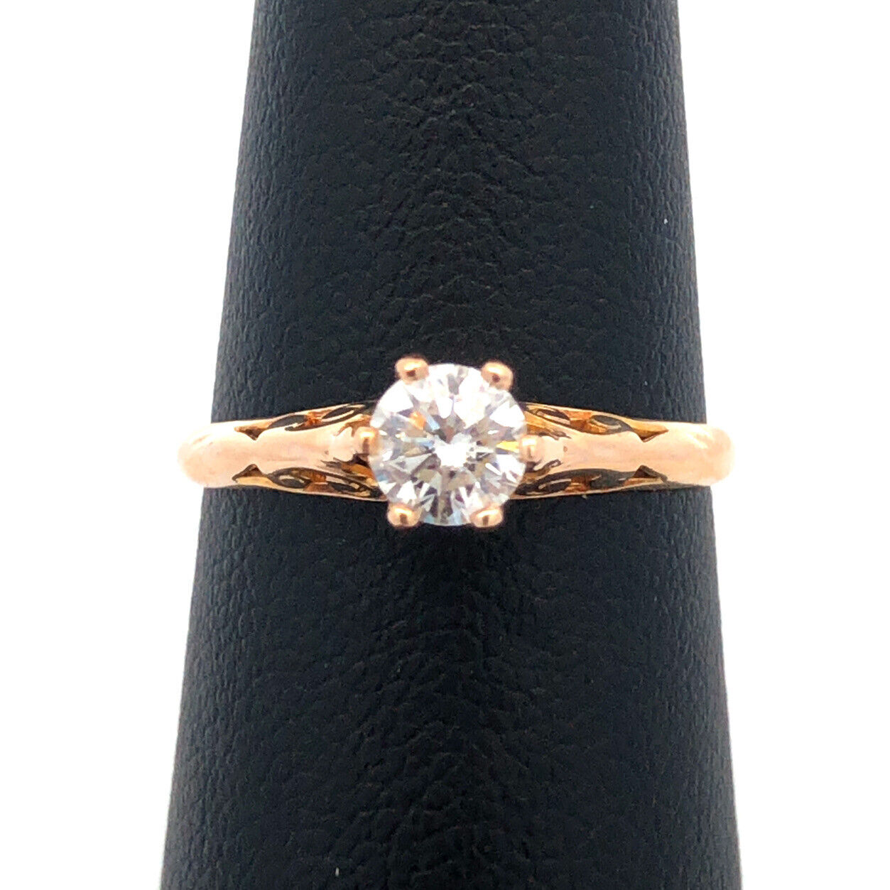 Estate 10K Yellow Gold Round Diamond Solitaire Filigree Engagement Ring