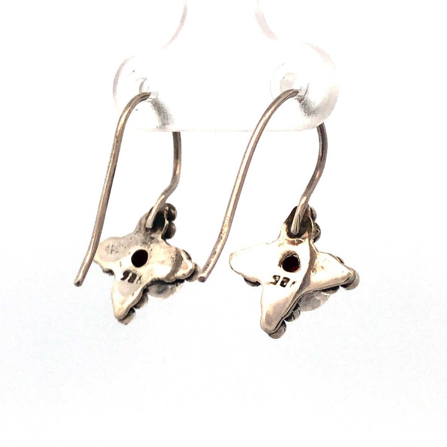 Estate 925 Sterling Silver Carnelian Cabochon Beaded Drop Dangle Hook Earrings