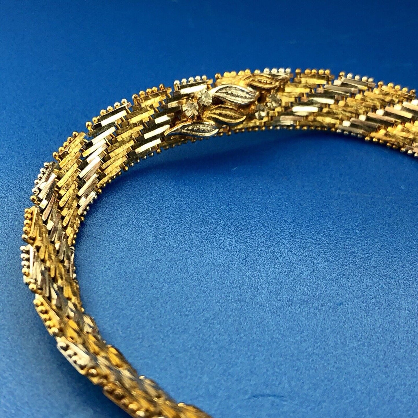 Sterling Silver 925 Diamond Two Tone Textured Weave Link V Necklace