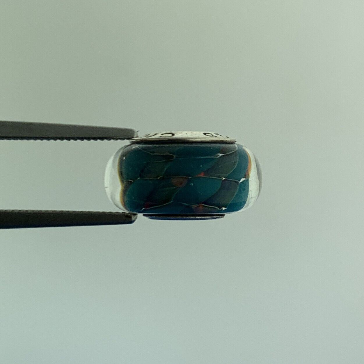 Chamilia 925 Sterling Silver Aqua Purple Striped Murano Glass Bracelet Charm