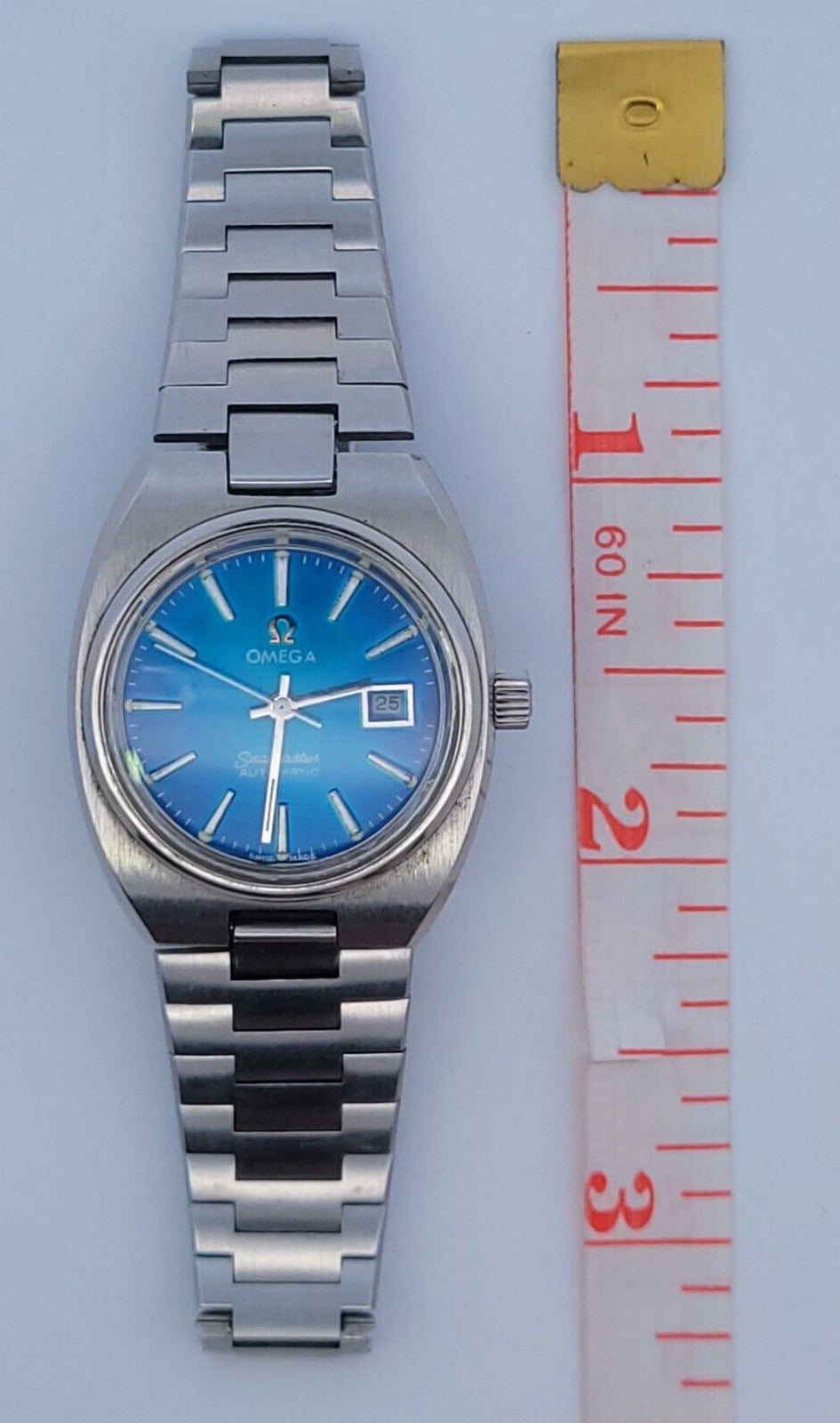 Omega Seamaster Automatic Date Stainless Steel 27mm Blue Dial Vintage Watch