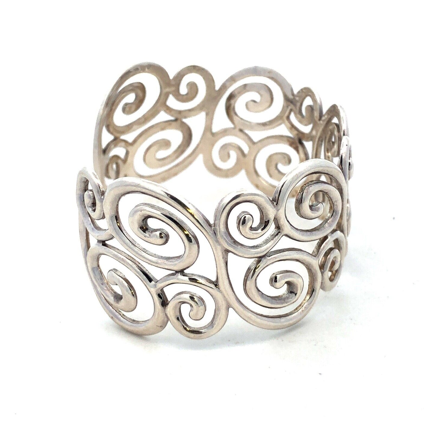 Designer 925 Sterling Silver Swirl Scroll Wide Oval Open Cuff Statement Bracelet
