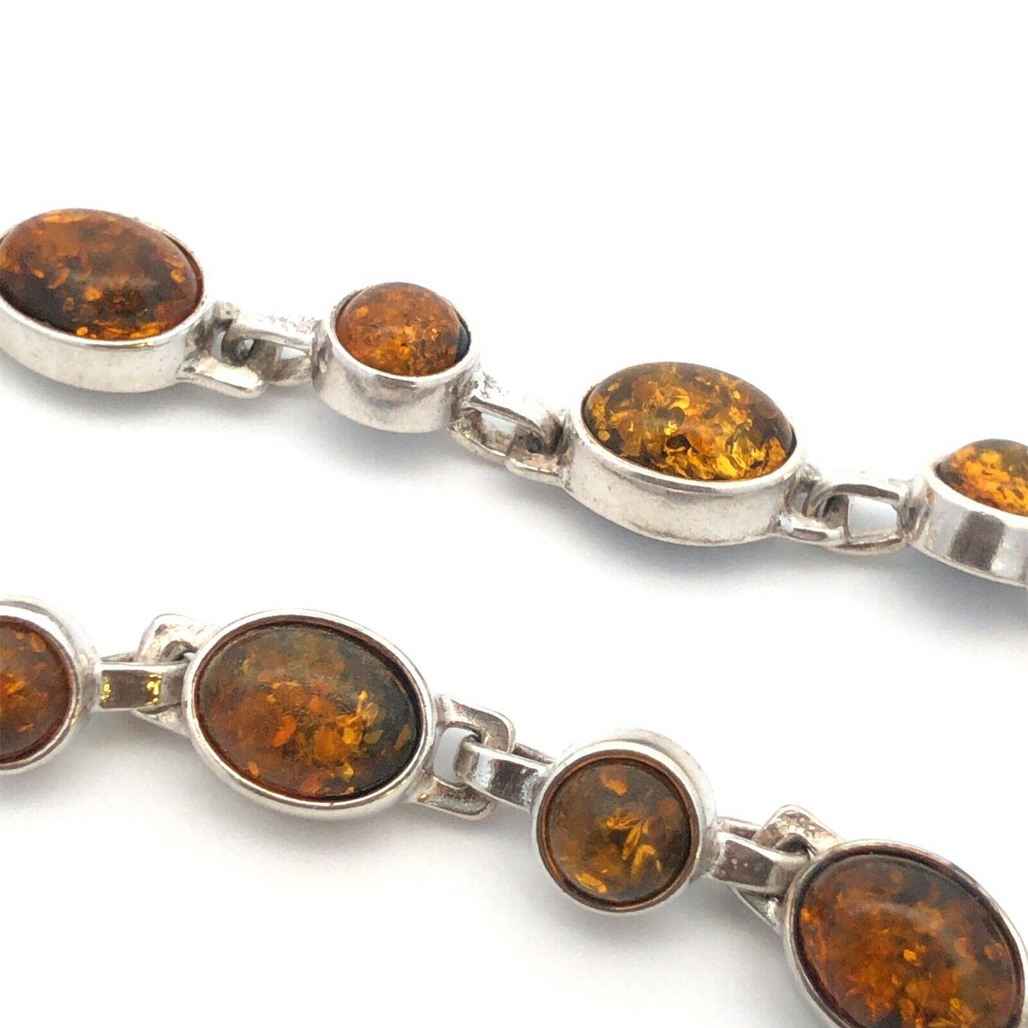 Vintage 925 Sterling Silver Oval Round Cabochon Amber Tennis Bracelet