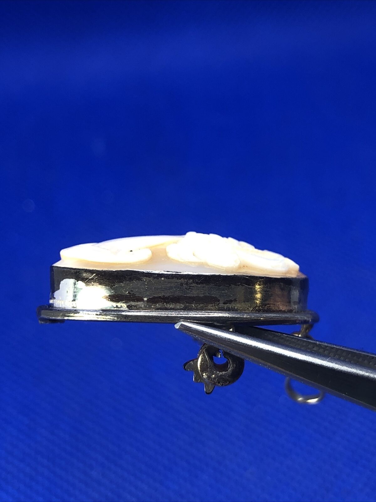 Victorian 800 Fine Silver Carved Woman Cameo Oval Pin Brooch Pendant