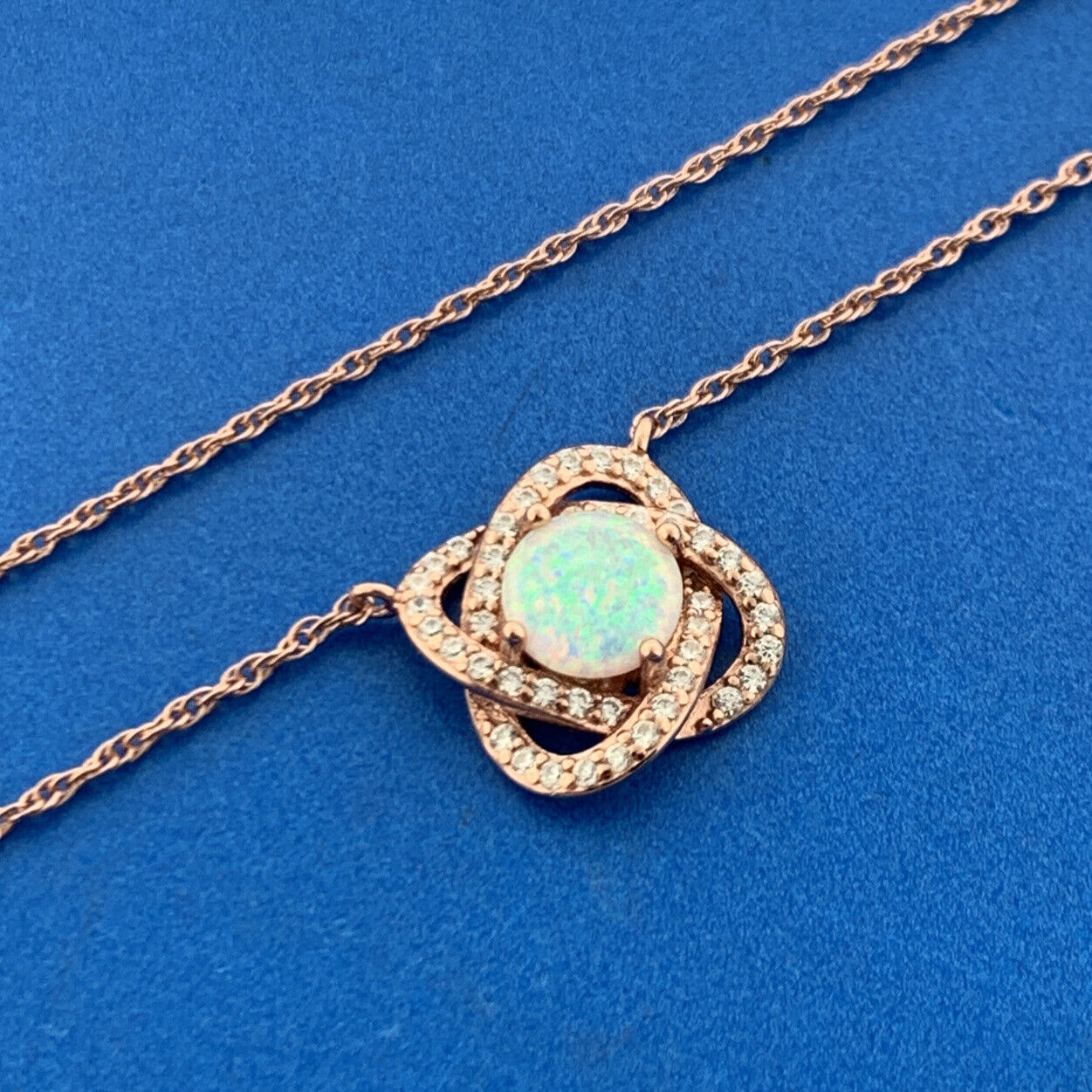 Jacmel Mauritius JCM 925 Sterling Silver Rose Tone Opal Cubic Zirconia Necklace