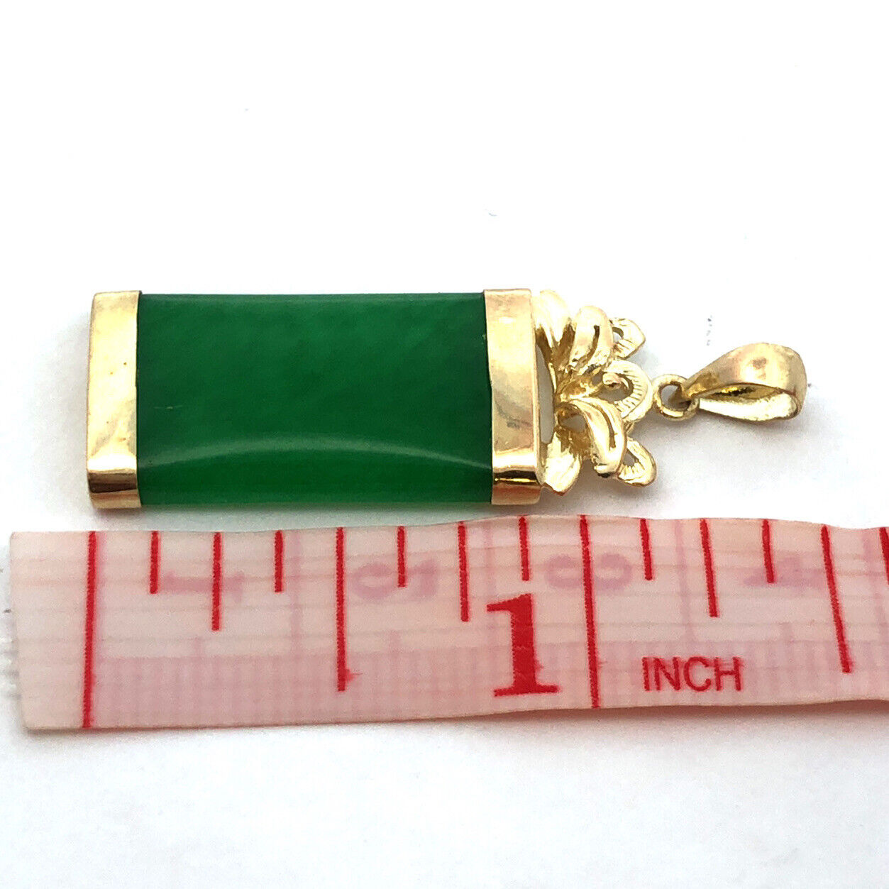 Estate 14K Yellow Gold Green Jade Rectangle Pendant