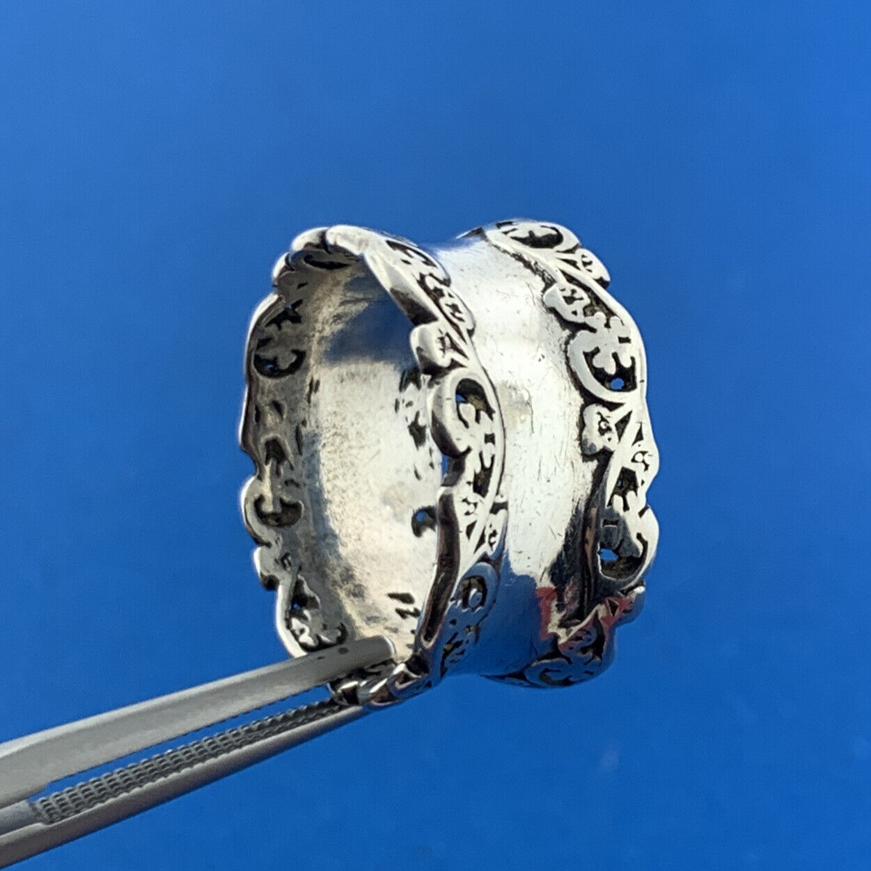 Designer PZ Israel 925 Sterling Silver Floral Scroll Wide Cigar Band Ring