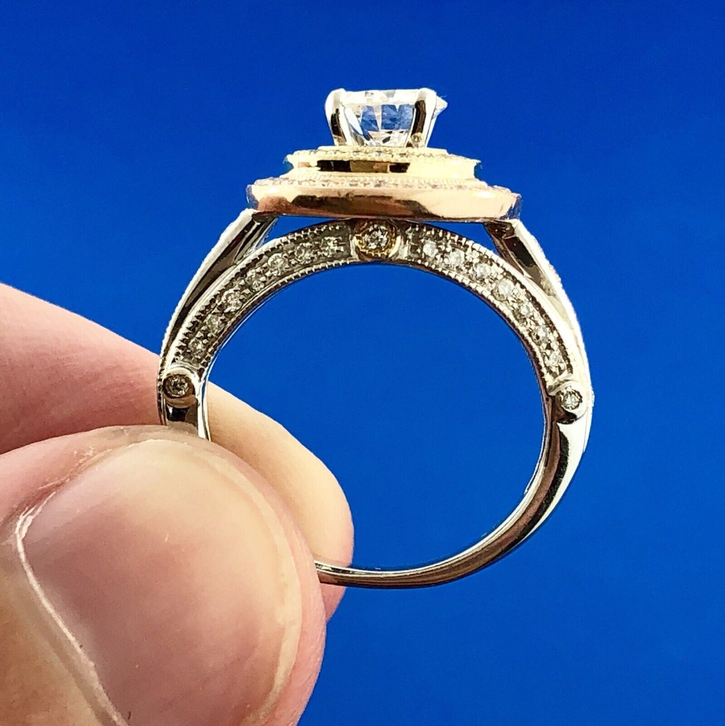 Designer 14K White Yellow Rose Gold Diamond Solitaire Halo Engagement Ring