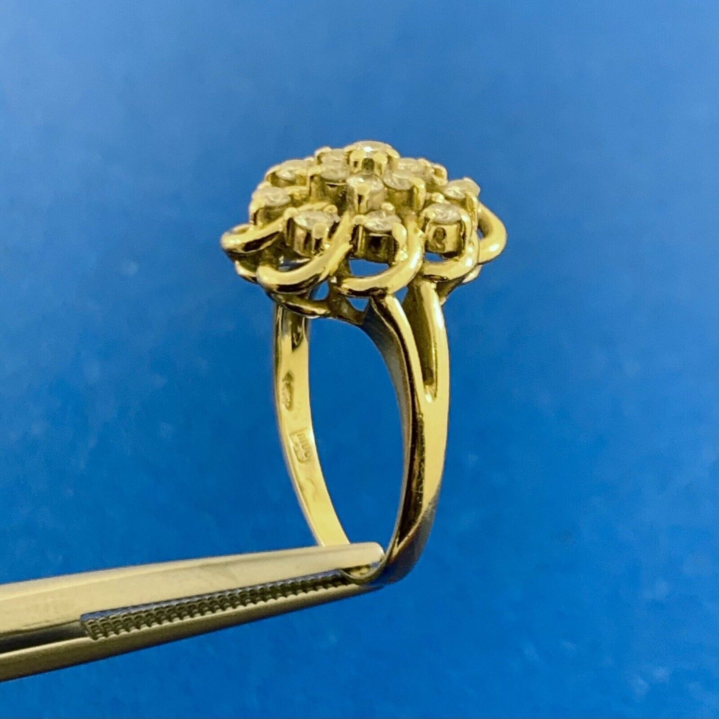 Designer Estate 14K Yellow Gold Diamond Flower Cluster Cocktail Ring