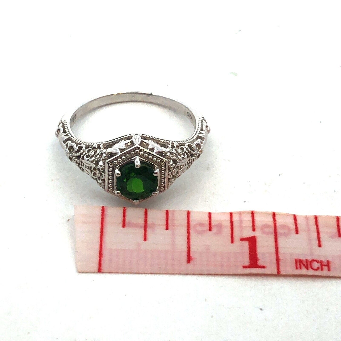 Designer BBJ 925 Sterling Silver Round Green Tourmaline Filigree Solitaire Ring