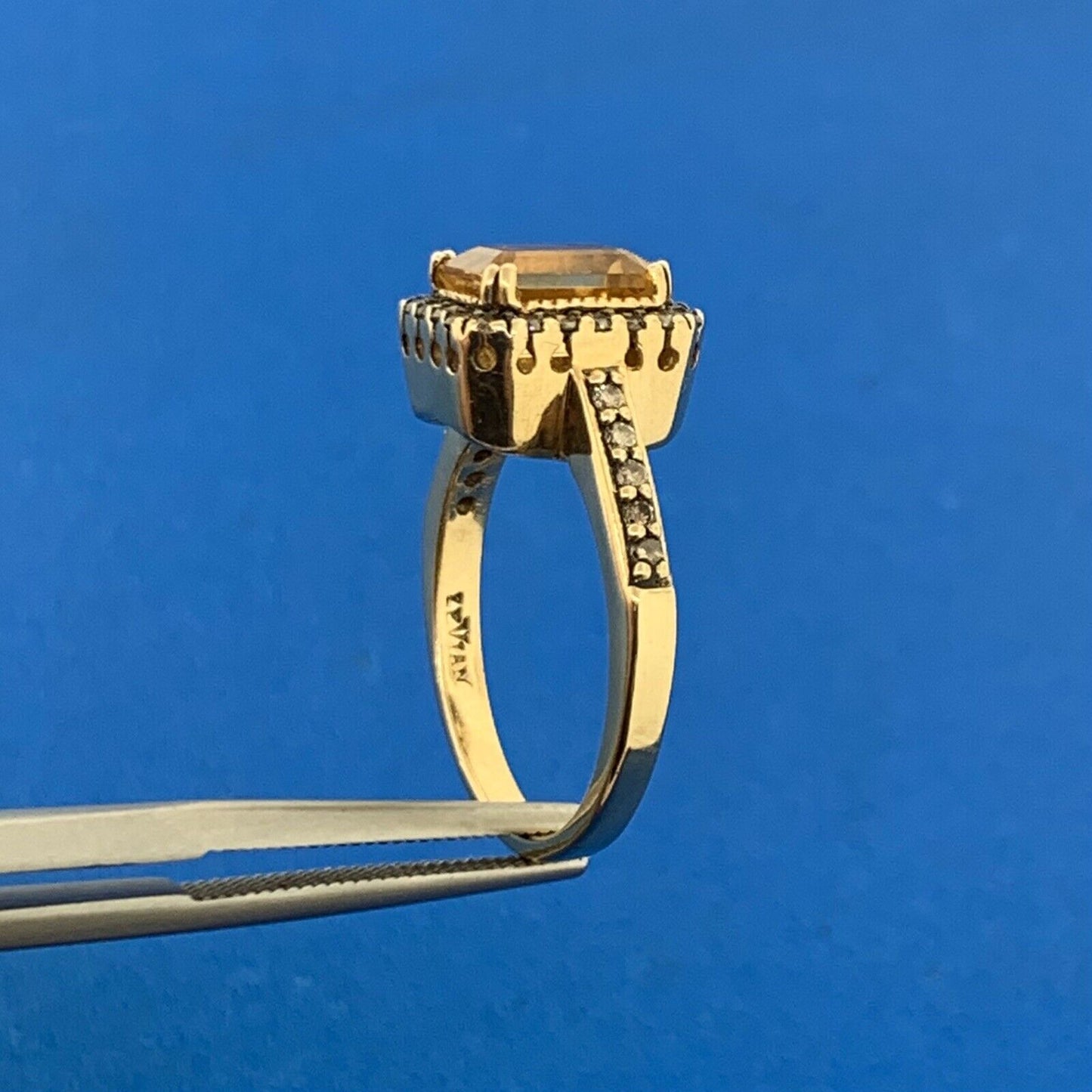LeVian 14K Yellow Gold Radiant Cut Citrine Champagne Diamond Halo Ring