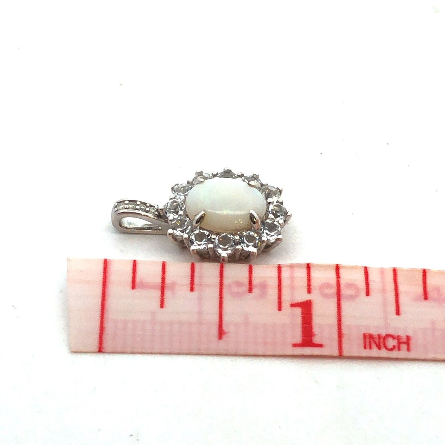 Designer CN 925 Sterling Silver Oval White Opal White Topaz Diamond Pendant