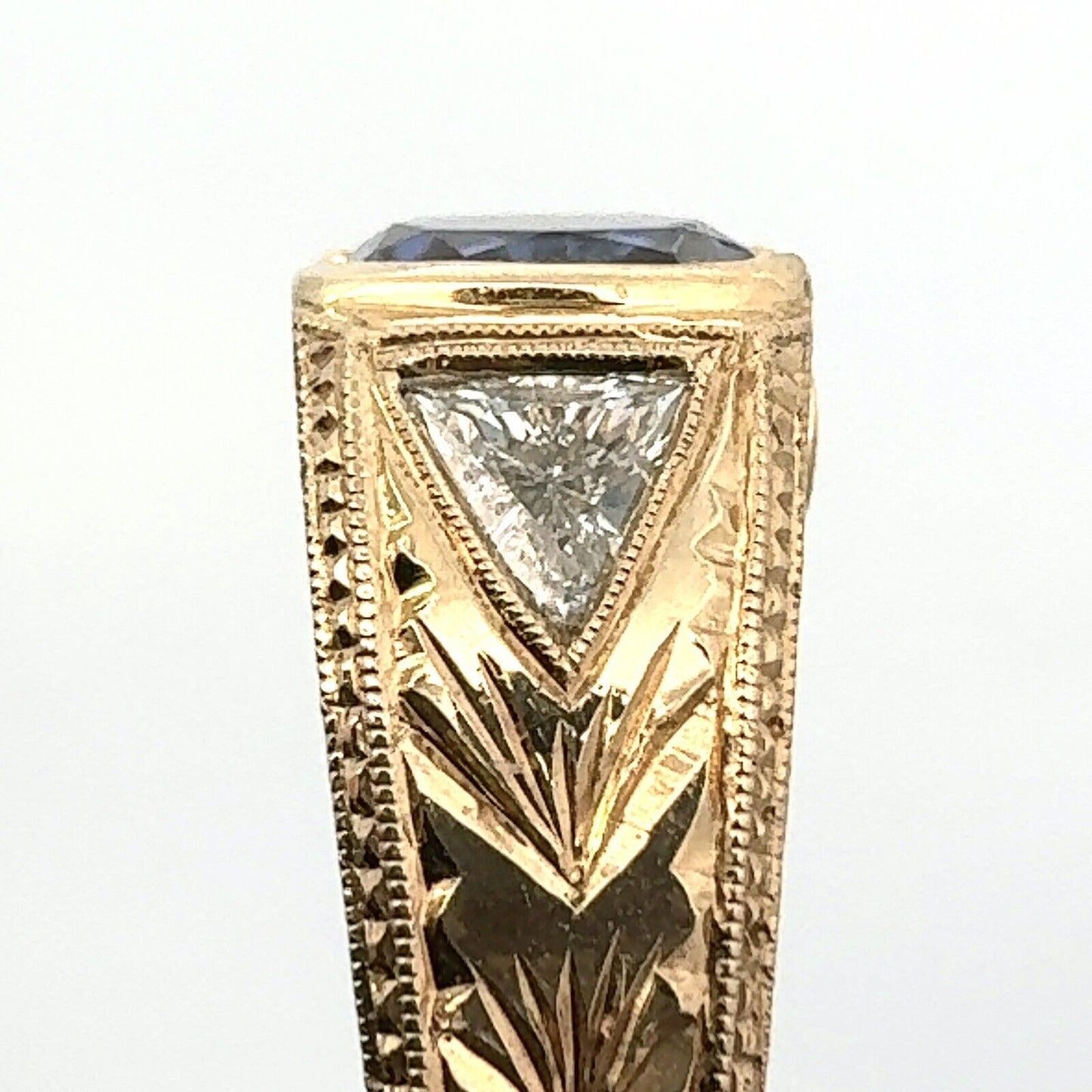 Designer 14K Yellow Gold Round Amethyst Diamond Floral Vintage Filigree Ring