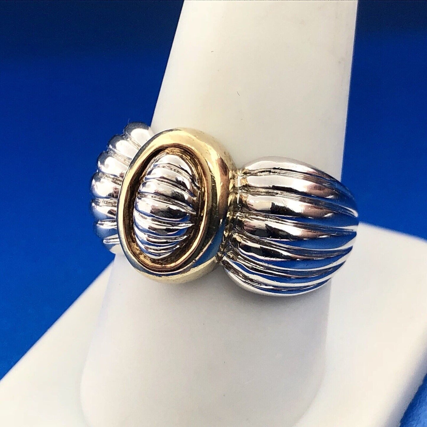 Vintage CNA Sterling Silver 925 Two Toned Modernist Ribbed Knot Cigar Band Ring