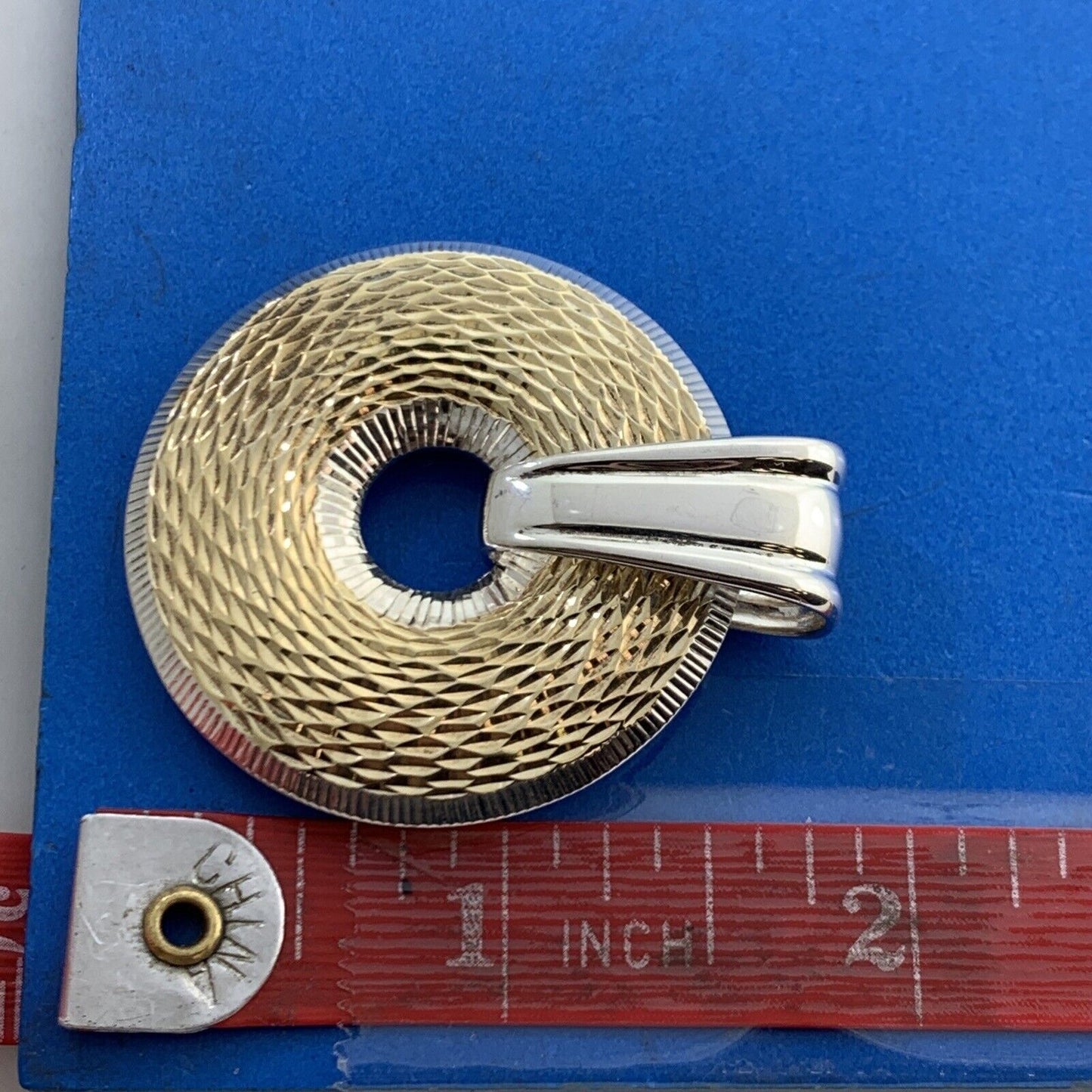 Designer Sterling Silver Vermeil Two Tone Reversible Textured Polished Pendant