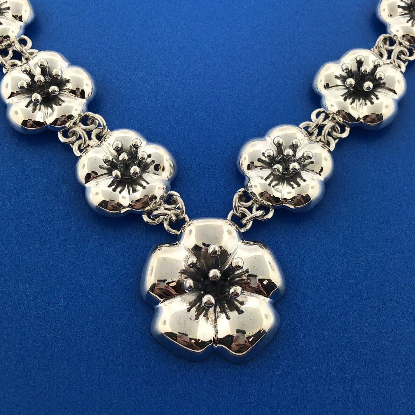 Designer GIL Mexican Sterling Silver 925 Floral Poppy Adjustable Toggle Necklace