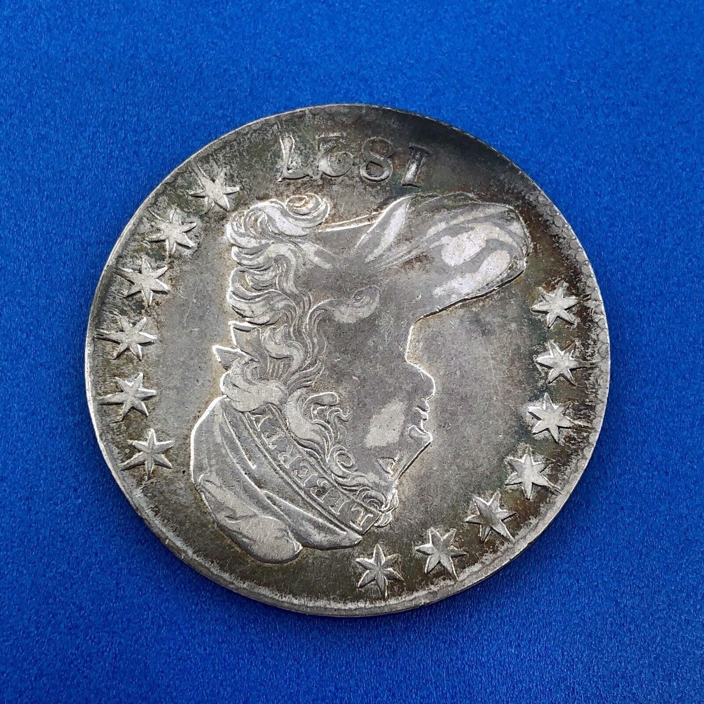 1827 P Capped Bust Silver Half Dollar 50c Early Philadelphia Mint Sunset Tones
