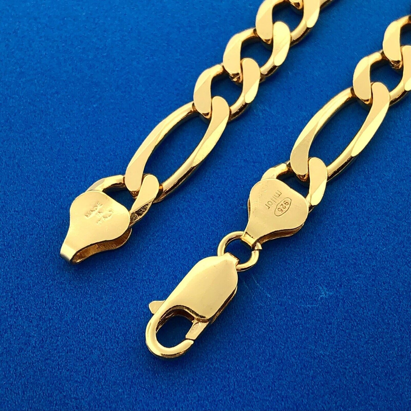 Milor Italy 925 Sterling Silver Vermeil Gold Tone Unisex Figaro Link Necklace