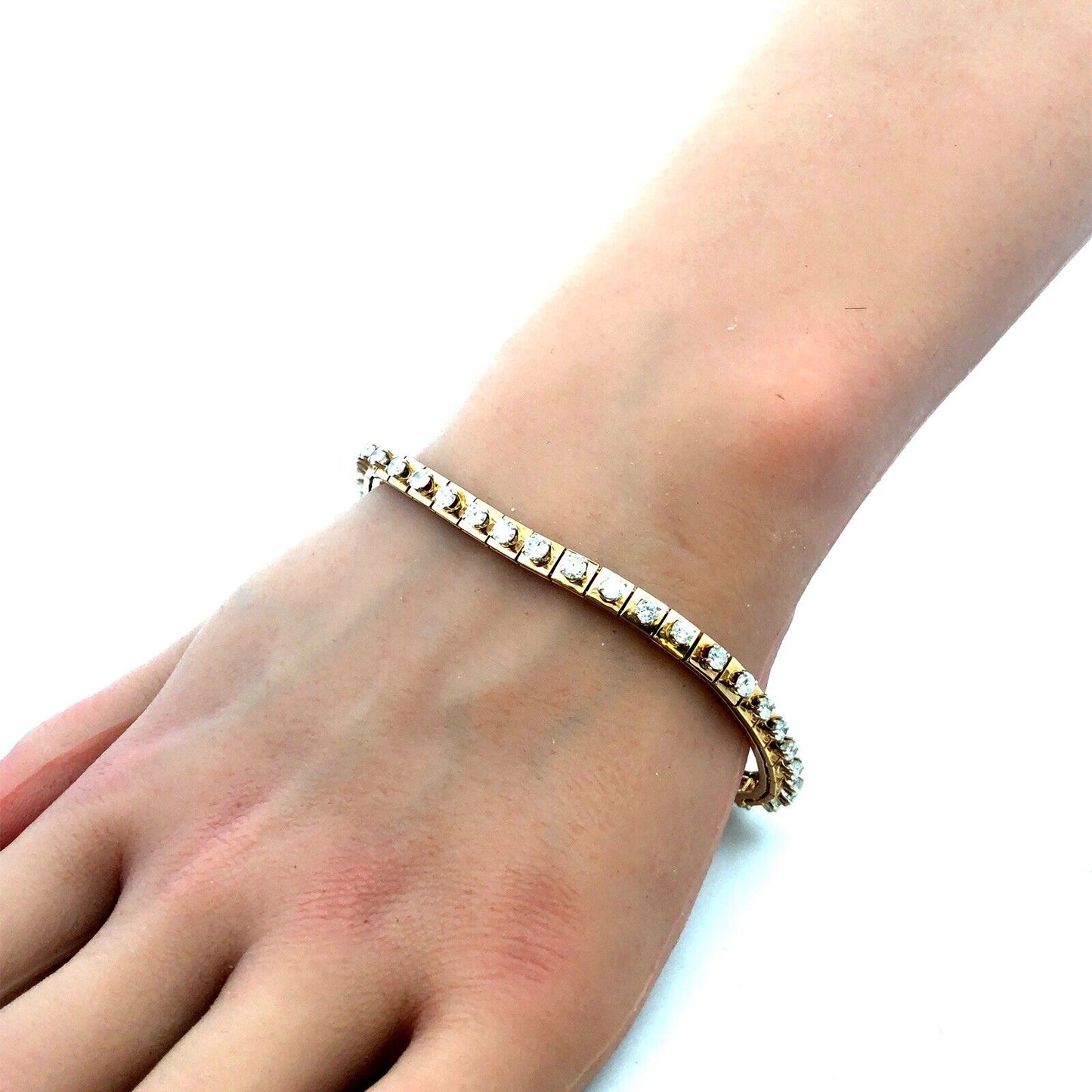 Estate 14K Yellow Gold Round Graduated Diamond Modernist Tennis Bracelet