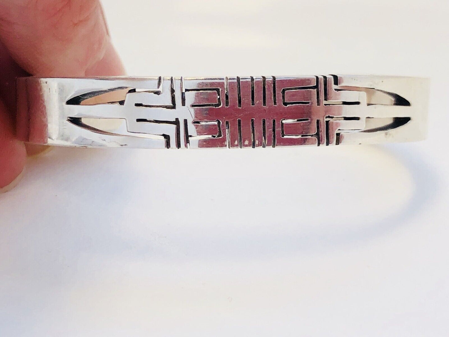 Artisan Sterling Silver 925 Geometric Open Work Modernist Cuff Bracelet