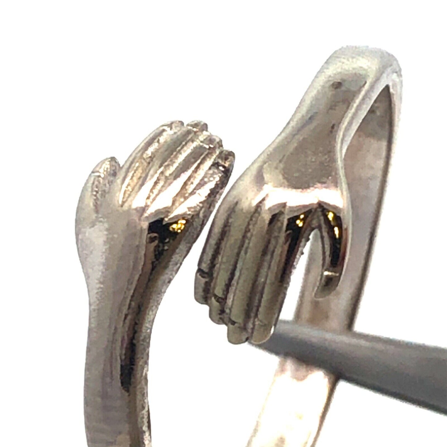 Estate 925 Sterling Silver Hamsa Arms Hands Hug Hugging Bypass Ring