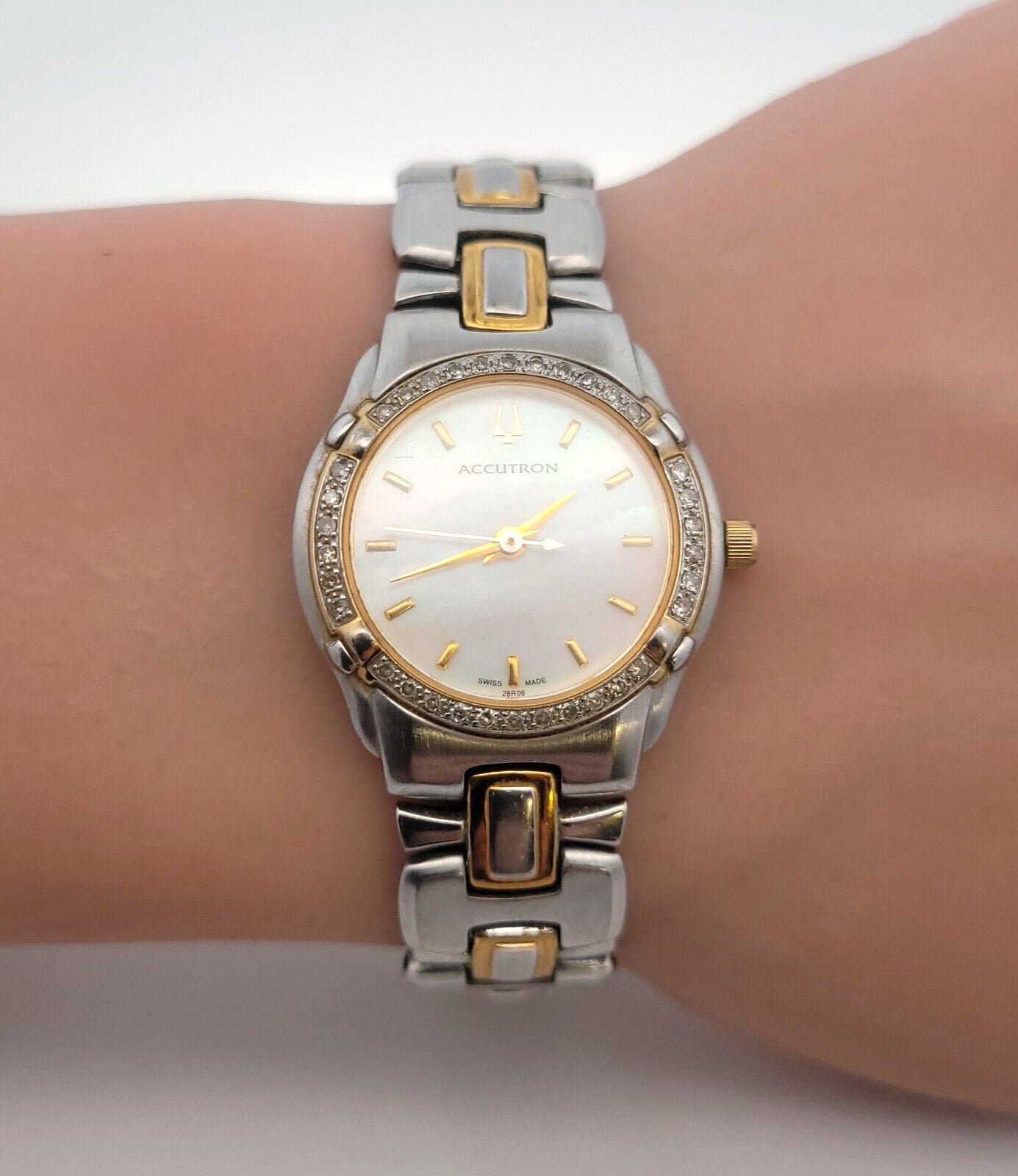 Ladies Bulova Accutron Barcelona Mother of Pearl Dial Diamond Bezel Quartz Watch
