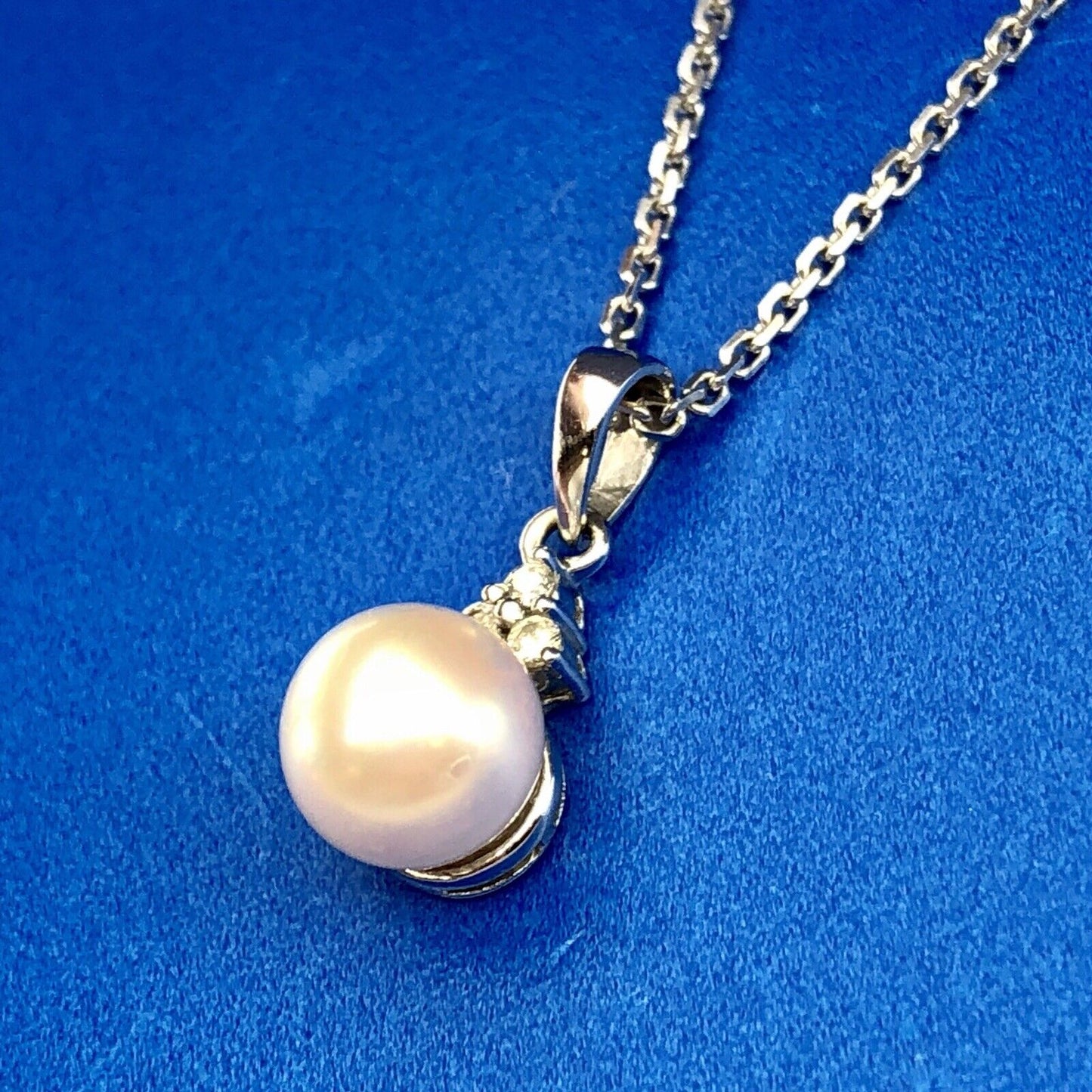 Designer 14K White Gold Pearl Diamond Wedding Anniversary Sweetheart Necklace