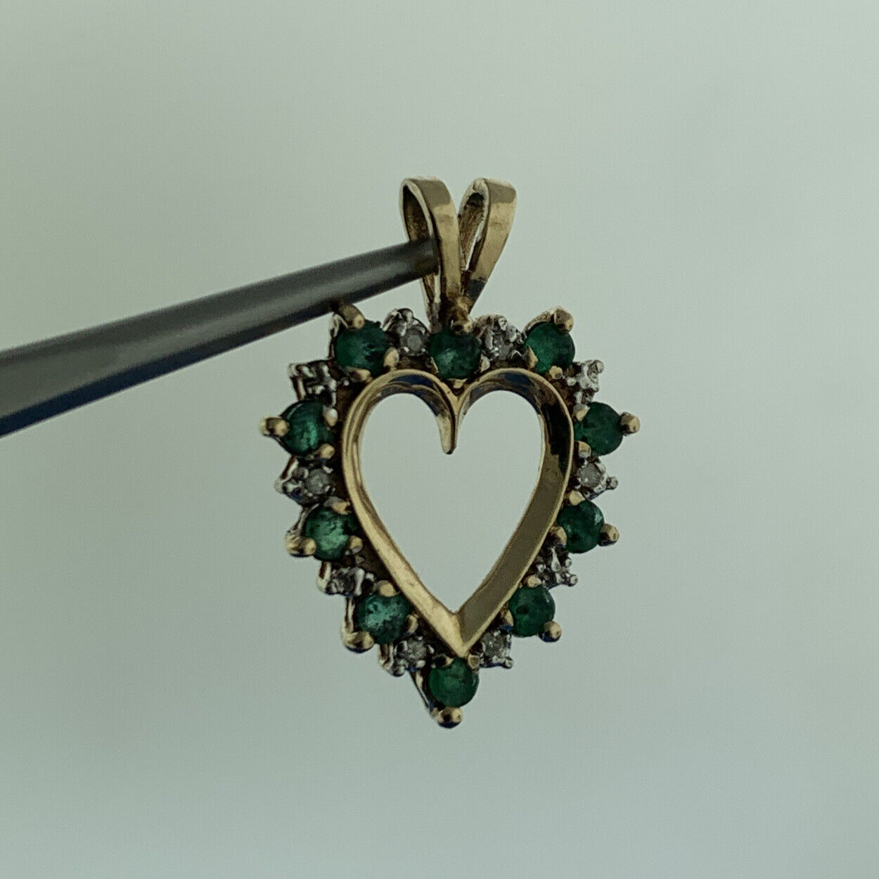 10K Yellow Gold Emerald Diamond May Birthday Anniversary Heart Pendant