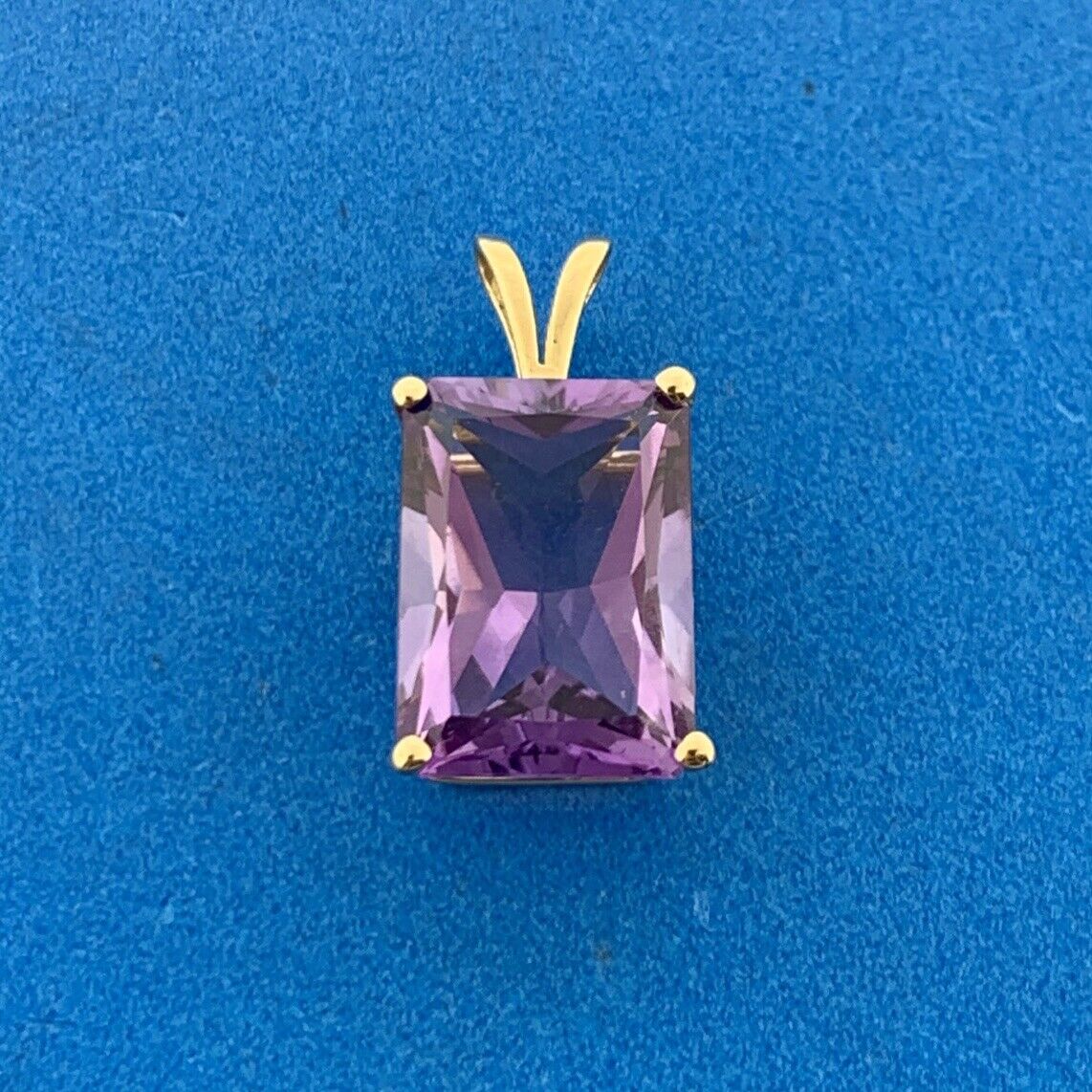 Designer 14K Yellow Gold Rectangle Amethyst February Birthday Occasion Pendant