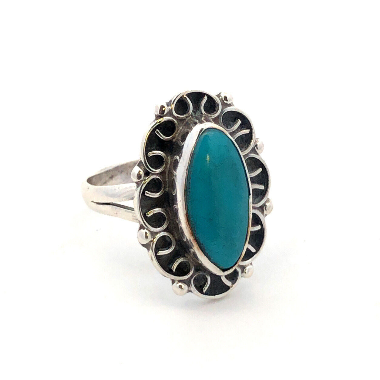 Vintage Native American 925 Sterling Silver Oval Turquoise Old Pawn Ring