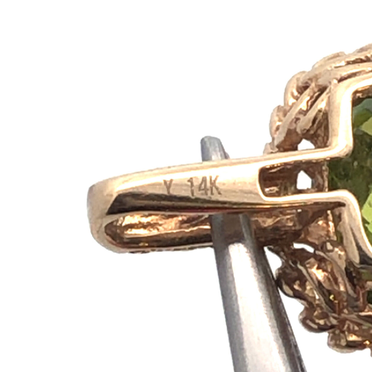 Gorgeous 14k Yellow Gold Cushion Chartreuse Green Sparkling CZ Statement Pendant