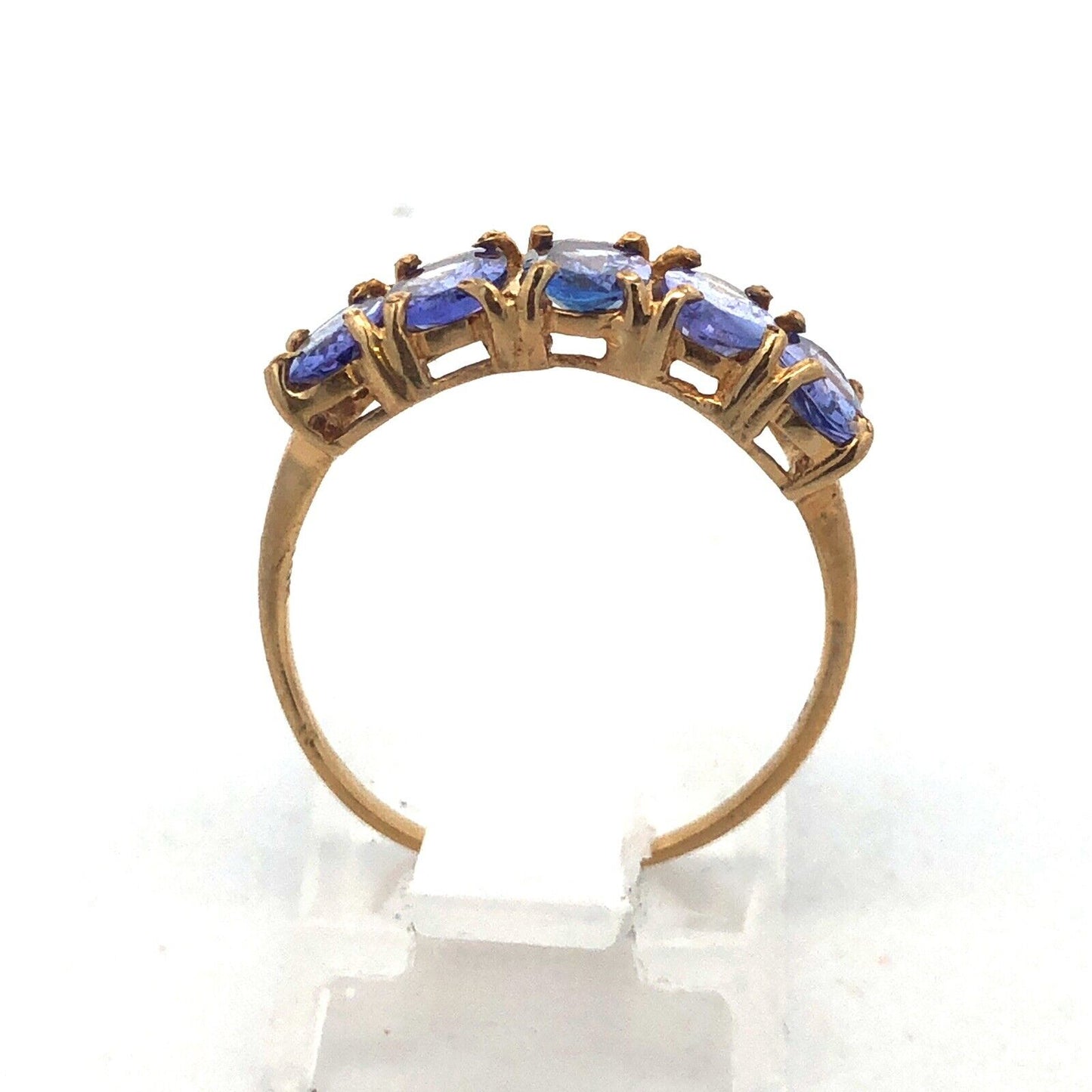 Designer 10K Yellow Gold Oval Tanzanite Wedding 5 Stone Cocktail Ring