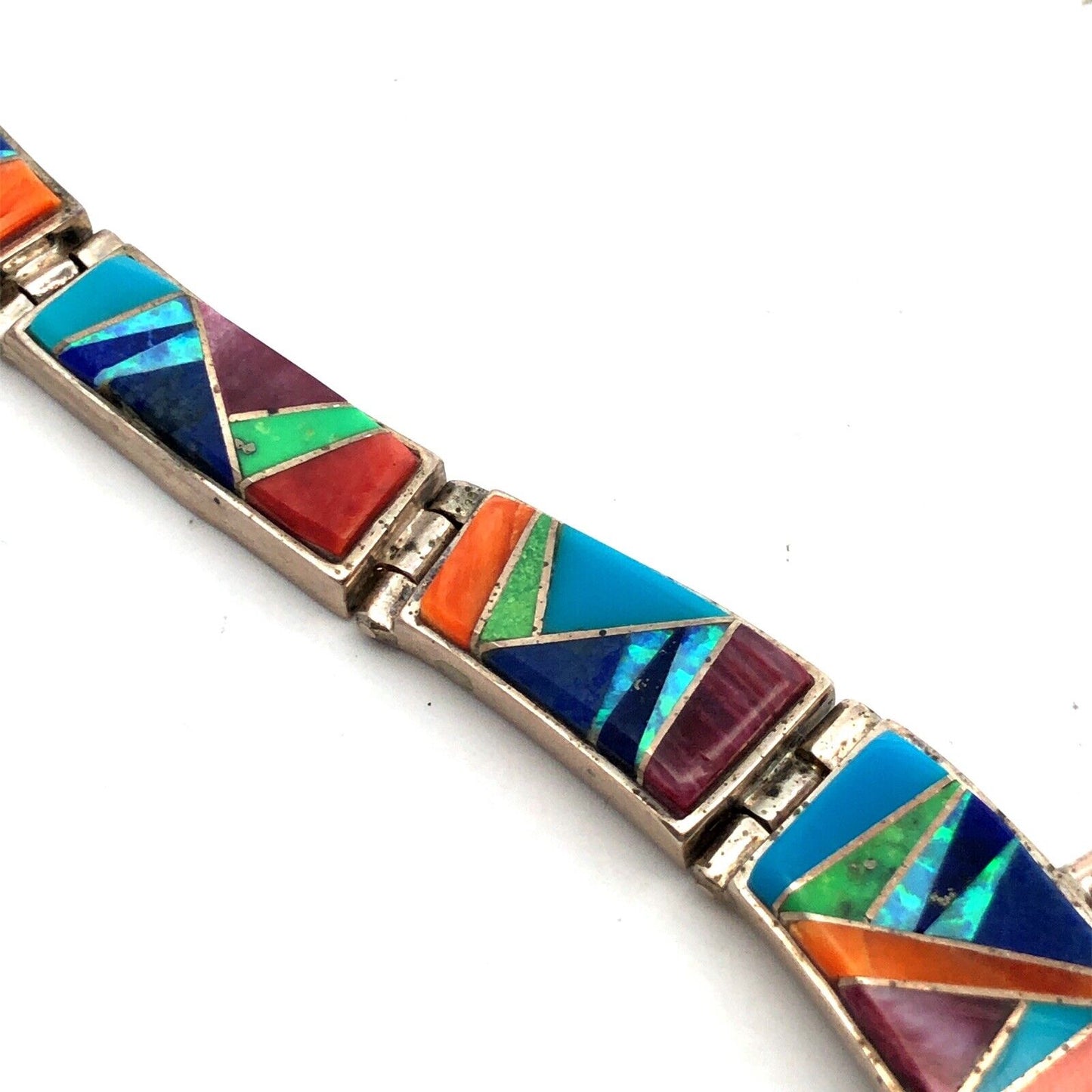 Calvin Begay Navajo Sterling Silver Gemstone Inlay Statement Collar Necklace