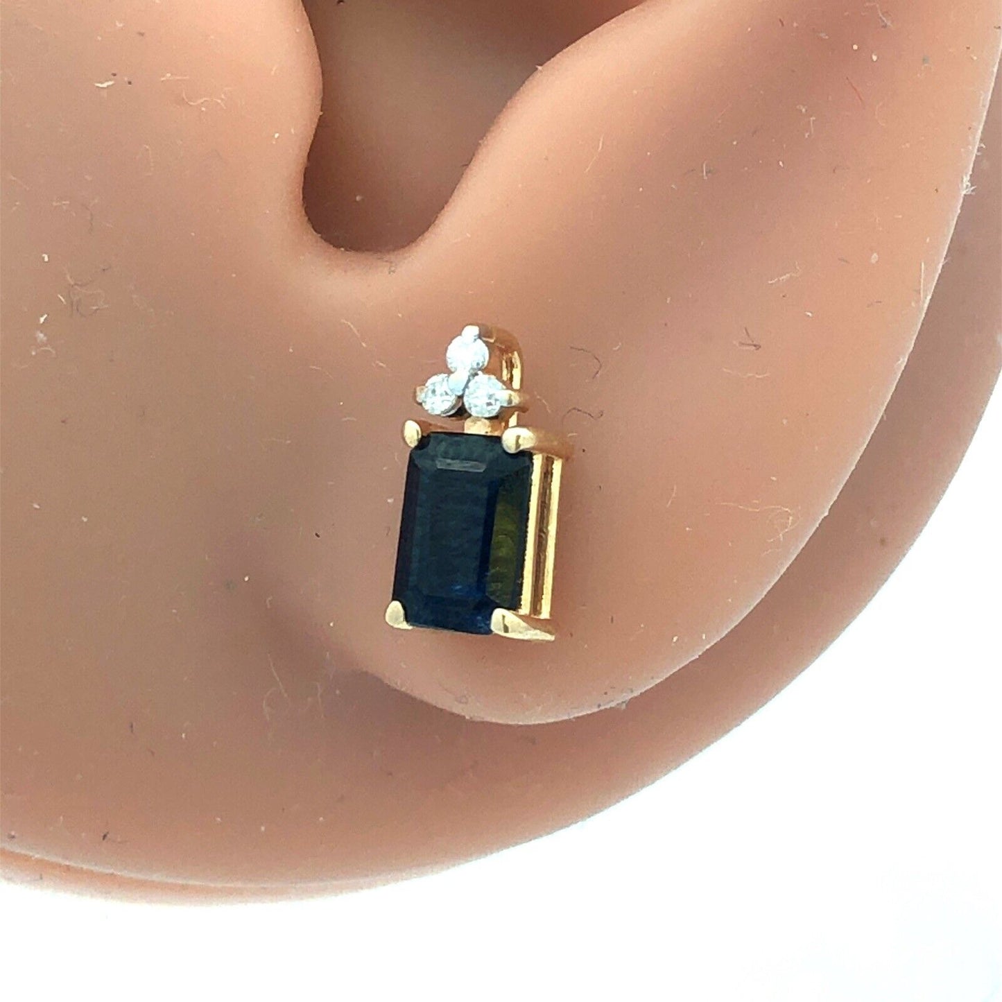 Designer 14K Yellow Gold Emerald Cut Sapphire Diamond Accented Stud Earrings