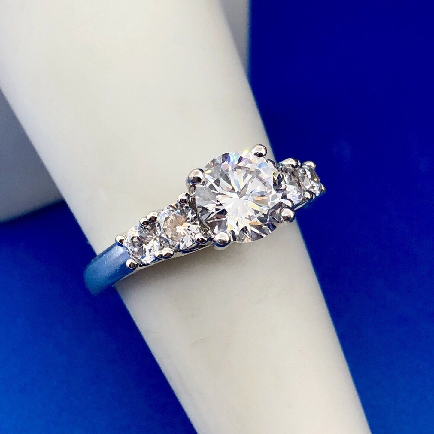 Gorgeous Sterling Silver Cubic Zirconia CZ Solitaire W/Accents Engagement Ring
