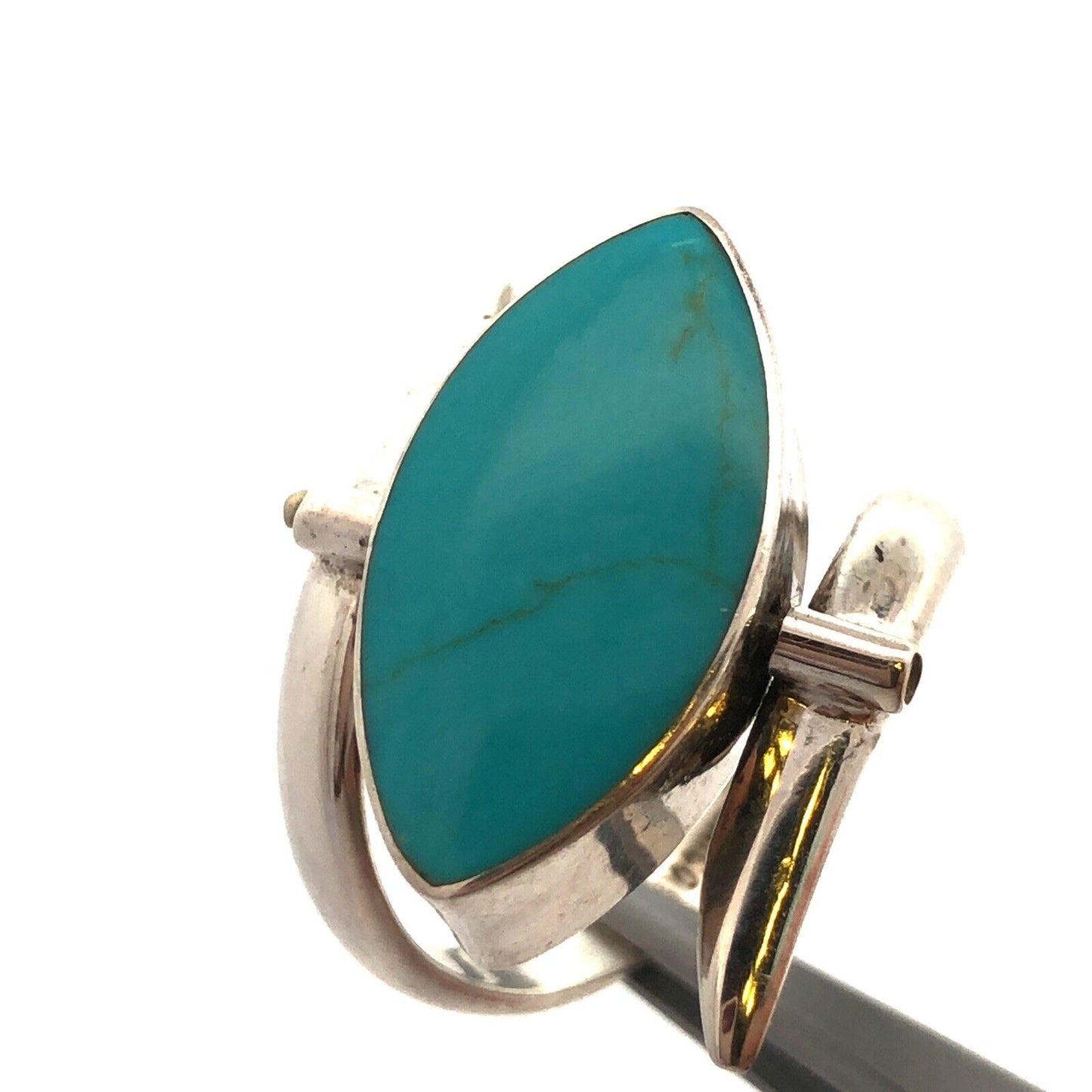 Designer HCB Mexico 925 Sterling Silver Turquoise Abalone Modernist Flip Ring
