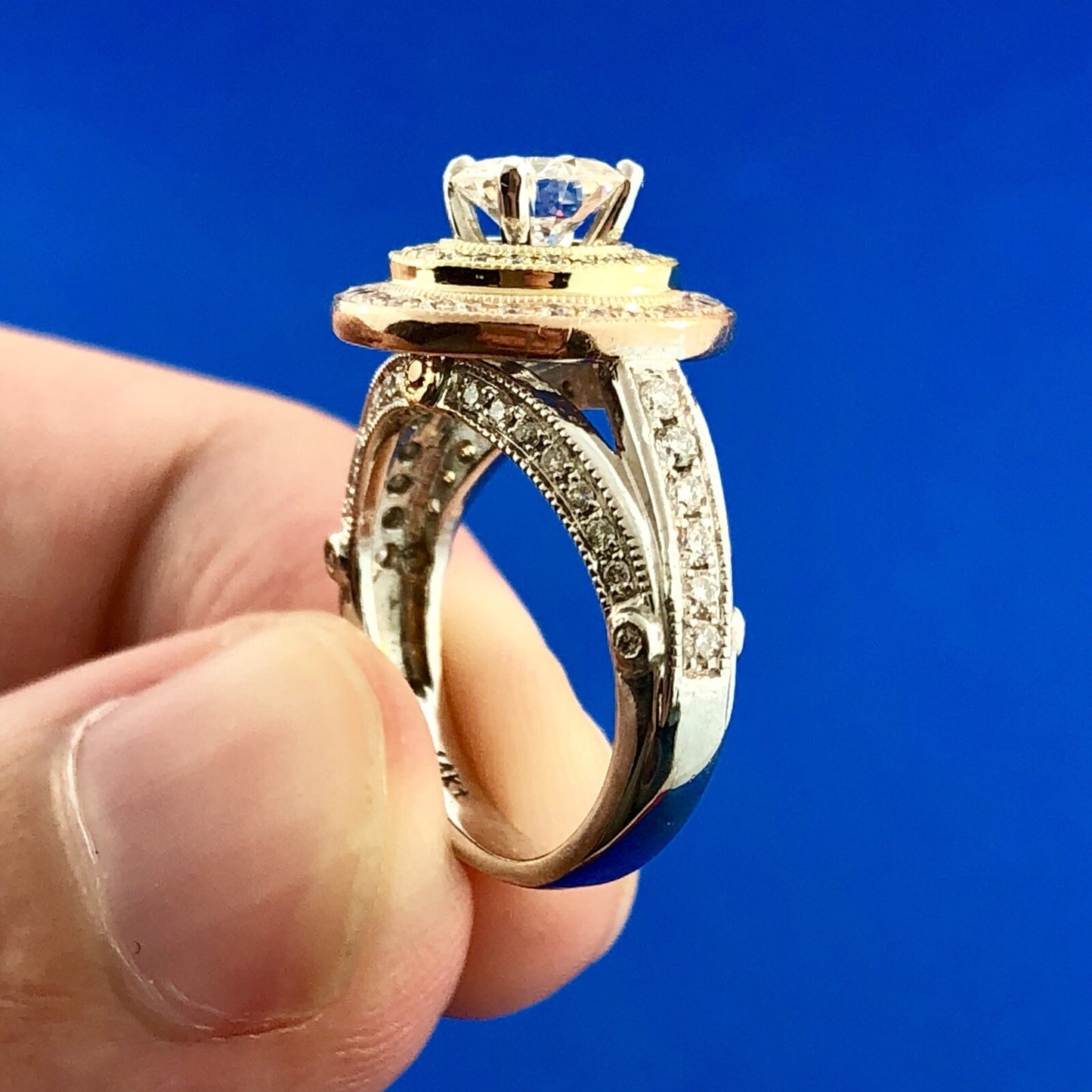 Designer 14K White Yellow Rose Gold Diamond Solitaire Halo Engagement Ring