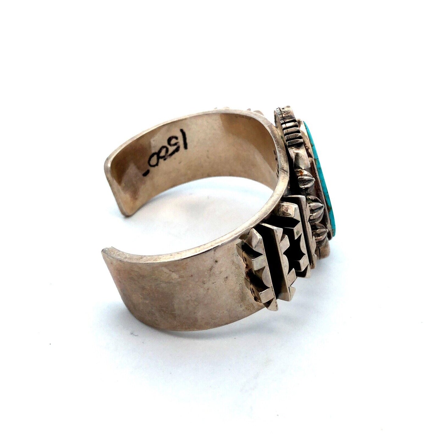 Jimmy Secatero Navajo 925 Sterling Silver Turquoise Statement Open Cuff Bracelet