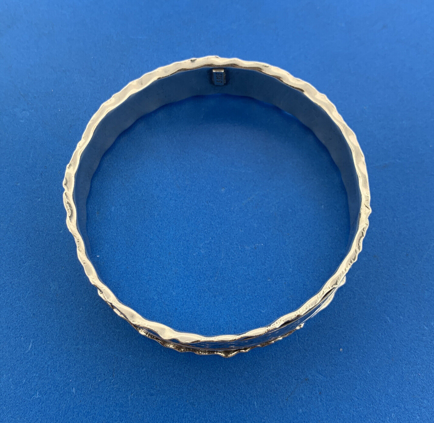 Retro Modernist Artisan 925 Sterling Silver Hammered 3D Spinner Bangle Bracelet